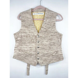 Alix Of Bohemia Vest Cream Beige Woven Textured Button Front Cotton Medium